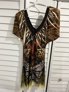 Forever 21 Olive Brown Black Floral Butterfly Mini Dress
